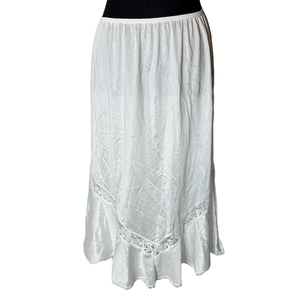 Vintage Cream Satin Half Slip Skirt Lace Detailing Petticoat Undergarment